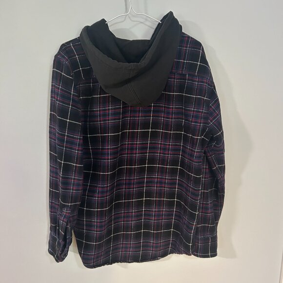 Levis Hooded Plaid Jacket Mens MEDIUM Blue Black Red Cotton Lumberjack - Picture 4 of 4